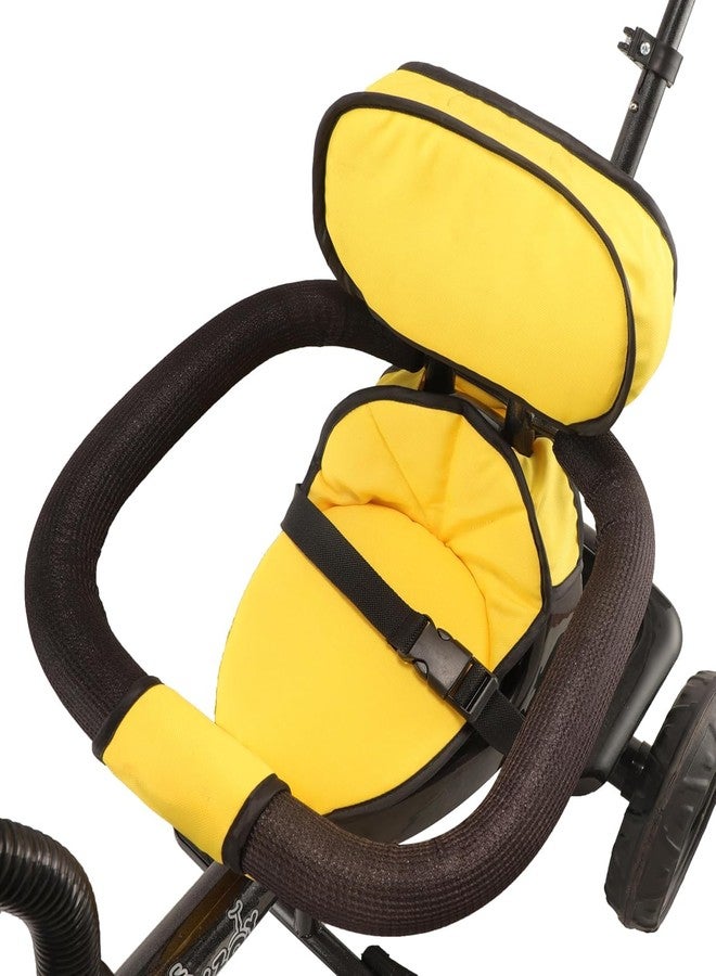 JoyRide Learn-to-Ride Trike on 3 Wheels with Safety Harness, Non-Slip Pedal,Storage Basket and Removable Parent Handle (Yellow) - Image 5